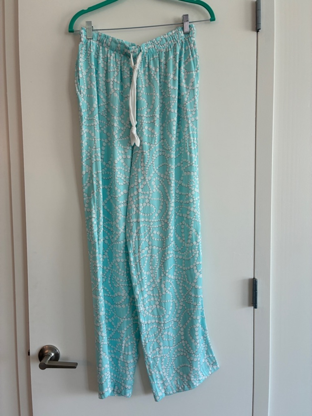kate spade Aqua and White Printed Drawstring Lounge Pants